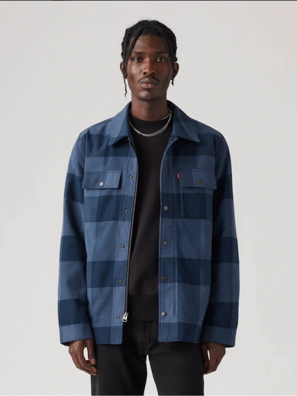 Levi's Men's Navy & Dark Blue Plaid Shirt Jacket Small